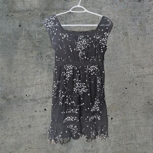 Black and White Floral Ruffle Dress